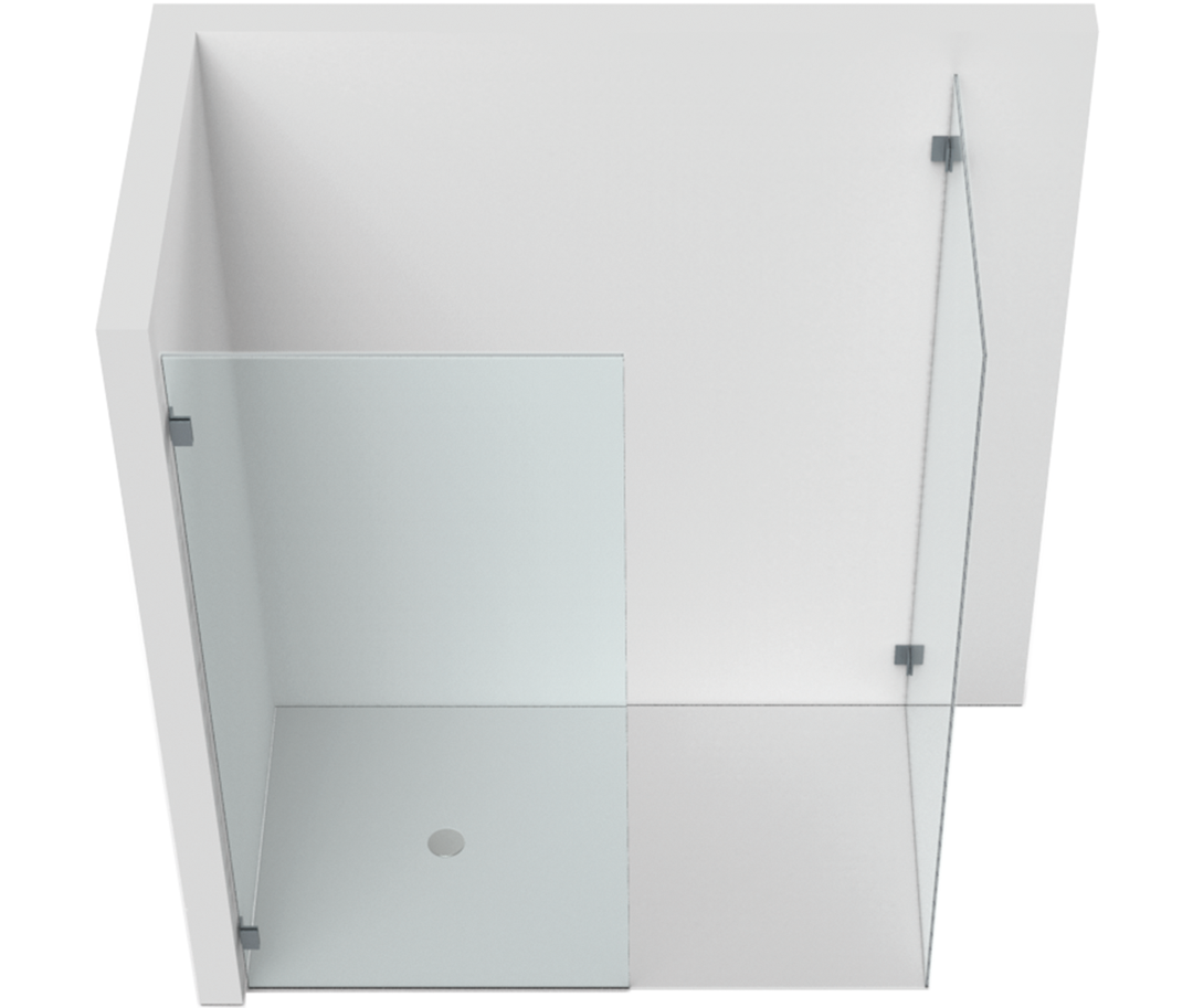 Walk-In Dusche mit Glas-Seitenwand und seitlicher Abtrennung in rahmenloser Ausführung