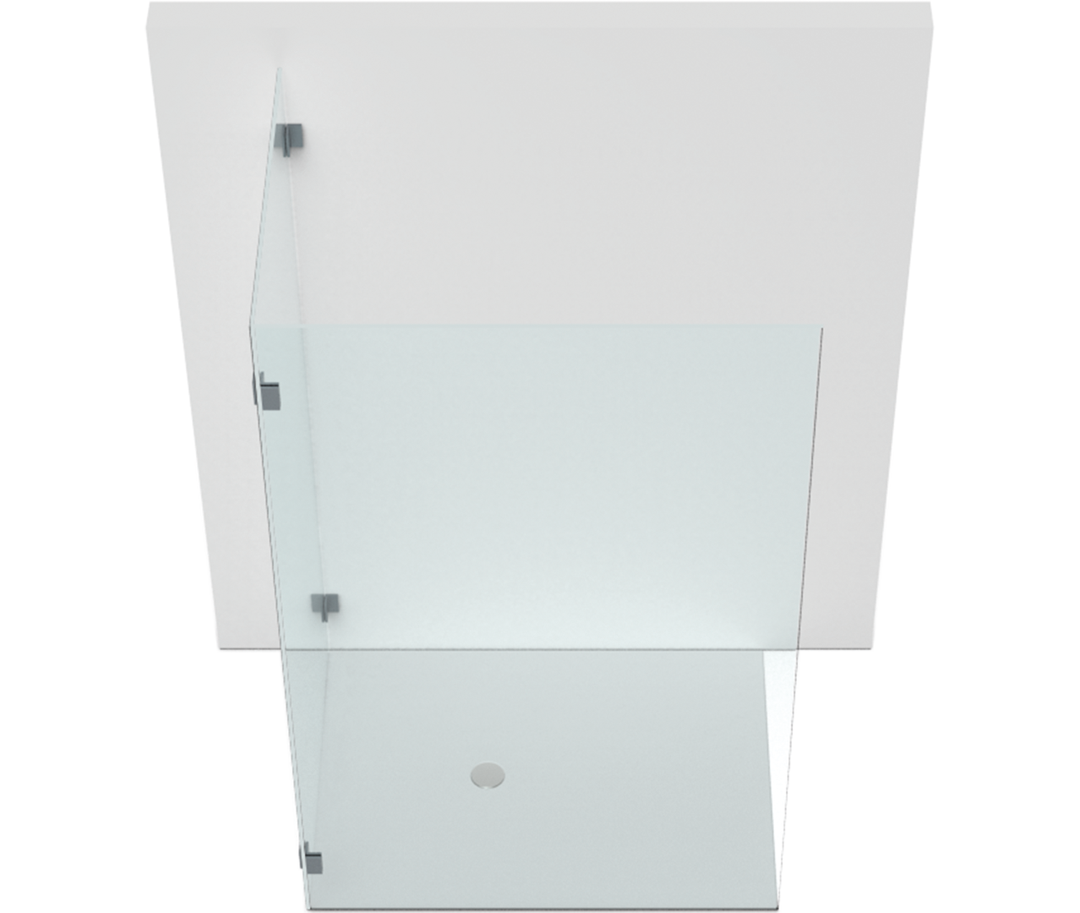 Rahmenlose Walk-In Glasdusche mit einteiligem Seitenelement an der Wand montiert