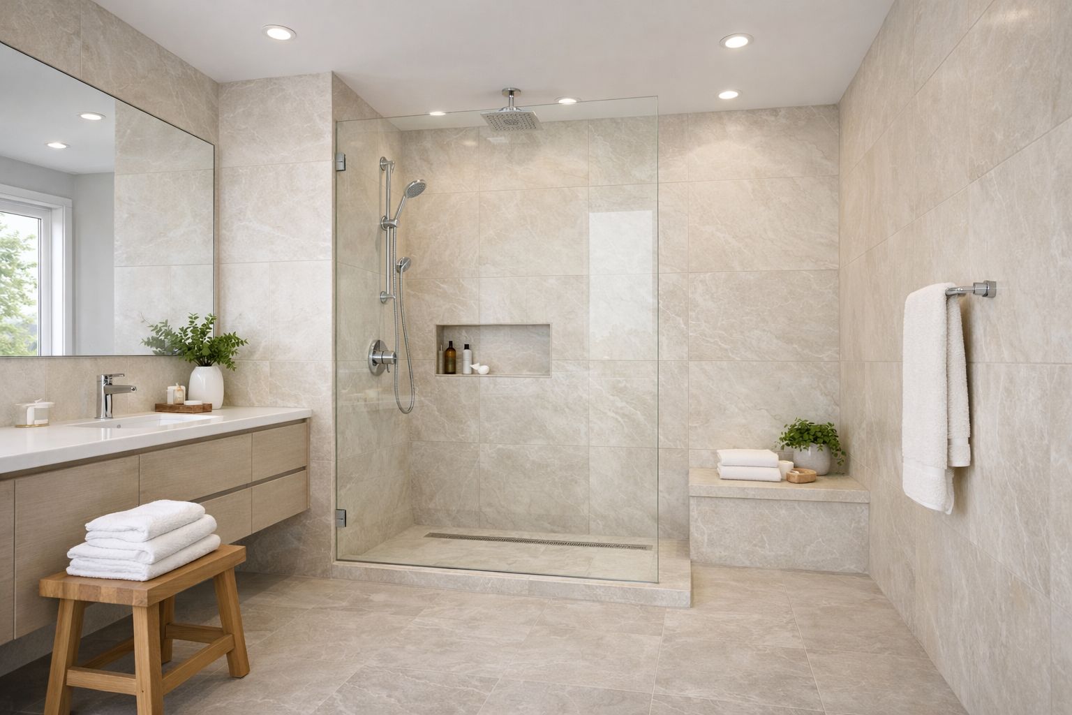 Moderne Walk-in-Dusche mit Glasabtrennung rahmenlos